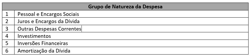 grupo de natureza da despesa